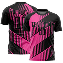 Load image into Gallery viewer, Custom Black Pink Line Sublimation Soccer Uniform Jersey