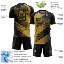 Load image into Gallery viewer, Custom Black Old Gold Line Sublimation Soccer Uniform Jersey
