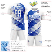 Load image into Gallery viewer, Custom White Thunder Blue Line Sublimation Soccer Uniform Jersey