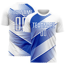 Load image into Gallery viewer, Custom White Thunder Blue Line Sublimation Soccer Uniform Jersey