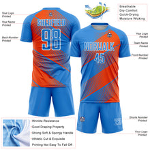 Load image into Gallery viewer, Custom Powder Blue Orange-White Line Sublimation Soccer Uniform Jersey