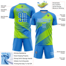 Load image into Gallery viewer, Custom Powder Blue Neon Green-White Line Sublimation Soccer Uniform Jersey