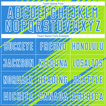 Load image into Gallery viewer, Custom Powder Blue Neon Green-White Line Sublimation Soccer Uniform Jersey