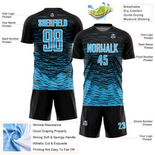 Load image into Gallery viewer, Custom Black Sky Blue-White Line Sublimation Soccer Uniform Jersey
