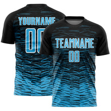 Load image into Gallery viewer, Custom Black Sky Blue-White Line Sublimation Soccer Uniform Jersey
