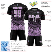Load image into Gallery viewer, Custom Black Light Purple-White Line Sublimation Soccer Uniform Jersey