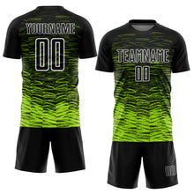 Load image into Gallery viewer, Custom Black Neon Green-White Line Sublimation Soccer Uniform Jersey