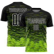 Load image into Gallery viewer, Custom Black Neon Green-White Line Sublimation Soccer Uniform Jersey
