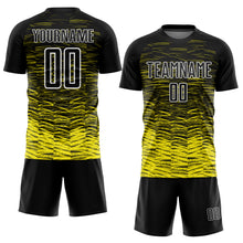 Load image into Gallery viewer, Custom Black Light Yellow-White Line Sublimation Soccer Uniform Jersey