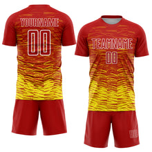 Load image into Gallery viewer, Custom Red Light Yellow-White Line Sublimation Soccer Uniform Jersey