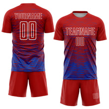 Load image into Gallery viewer, Custom Red Thunder Blue-White Line Sublimation Soccer Uniform Jersey