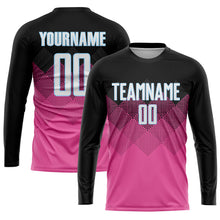 Load image into Gallery viewer, Custom Pink Black-LIght Blue Gradient Square Shape Sublimation Soccer Uniform Jersey