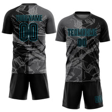 Load image into Gallery viewer, Custom Graffiti Pattern Black Steel Gray-Teal Scratch Sublimation Soccer Uniform Jersey