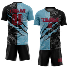 Load image into Gallery viewer, Custom Graffiti Pattern Maroon Black-Shadow Blue Scratch Sublimation Soccer Uniform Jersey