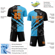 Load image into Gallery viewer, Custom Graffiti Pattern Bay Orange Black-Sky Blue Scratch Sublimation Soccer Uniform Jersey