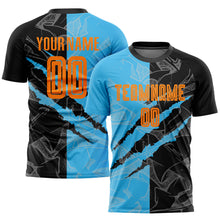 Load image into Gallery viewer, Custom Graffiti Pattern Bay Orange Black-Sky Blue Scratch Sublimation Soccer Uniform Jersey