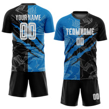 Load image into Gallery viewer, Custom Graffiti Pattern Black-Blue Scratch Sublimation Soccer Uniform Jersey