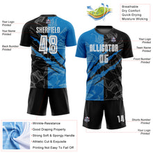 Load image into Gallery viewer, Custom Graffiti Pattern Black-Blue Scratch Sublimation Soccer Uniform Jersey