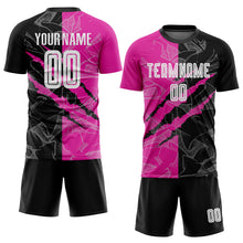 Load image into Gallery viewer, Custom Graffiti Pattern Black-Deep Pink Scratch Sublimation Soccer Uniform Jersey