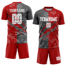 Load image into Gallery viewer, Custom Graffiti Pattern Red-Steel Gray Scratch Sublimation Soccer Uniform Jersey