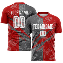 Load image into Gallery viewer, Custom Graffiti Pattern Red-Steel Gray Scratch Sublimation Soccer Uniform Jersey