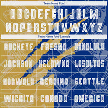 Load image into Gallery viewer, Custom Graffiti Pattern Old Gold-Royal Scratch Sublimation Soccer Uniform Jersey