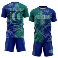 Load image into Gallery viewer, Custom Graffiti Pattern Teal-Royal Scratch Sublimation Soccer Uniform Jersey
