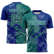 Load image into Gallery viewer, Custom Graffiti Pattern Teal-Royal Scratch Sublimation Soccer Uniform Jersey