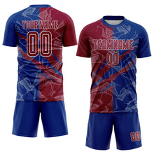 Load image into Gallery viewer, Custom Graffiti Pattern Maroon-Royal Scratch Sublimation Soccer Uniform Jersey