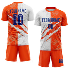 Load image into Gallery viewer, Custom Graffiti Pattern Royal-Orange Scratch Sublimation Soccer Uniform Jersey
