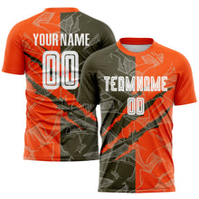 Load image into Gallery viewer, Custom Graffiti Pattern Olive-Orange Scratch Sublimation Soccer Uniform Jersey