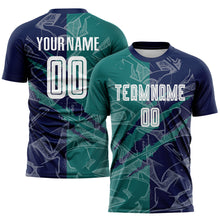 Load image into Gallery viewer, Custom Graffiti Pattern Teal-Navy Scratch Sublimation Soccer Uniform Jersey