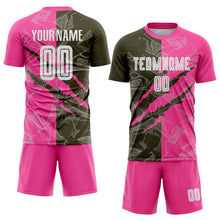 Load image into Gallery viewer, Custom Graffiti Pattern Olive-Pink Scratch Sublimation Soccer Uniform Jersey