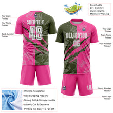Load image into Gallery viewer, Custom Graffiti Pattern Olive-Pink Scratch Sublimation Soccer Uniform Jersey
