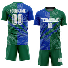 Load image into Gallery viewer, Custom Graffiti Pattern Thunder Blue-Kelly Green Scratch Sublimation Soccer Uniform Jersey