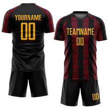 Load image into Gallery viewer, Custom Black Gold-Red Abstract Shape Sublimation Soccer Uniform Jersey