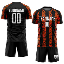 Load image into Gallery viewer, Custom Black White-Orange Abstract Shape Sublimation Soccer Uniform Jersey