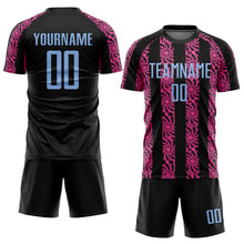 Load image into Gallery viewer, Custom Black Light Blue-Pink Abstract Shape Sublimation Soccer Uniform Jersey