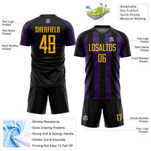 Load image into Gallery viewer, Custom Black Gold-Purple Abstract Shape Sublimation Soccer Uniform Jersey