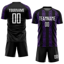 Load image into Gallery viewer, Custom Black White-Purple Abstract Shape Sublimation Soccer Uniform Jersey