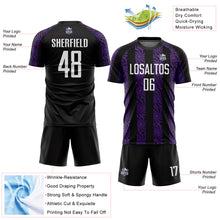 Load image into Gallery viewer, Custom Black White-Purple Abstract Shape Sublimation Soccer Uniform Jersey