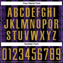 Load image into Gallery viewer, Custom Black Old Gold-Purple Abstract Shape Sublimation Soccer Uniform Jersey