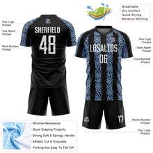 Load image into Gallery viewer, Custom Black White-Light Blue Abstract Shape Sublimation Soccer Uniform Jersey