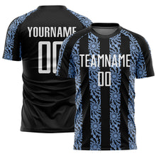 Load image into Gallery viewer, Custom Black White-Light Blue Abstract Shape Sublimation Soccer Uniform Jersey
