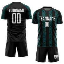 Load image into Gallery viewer, Custom Black White-Teal Abstract Shape Sublimation Soccer Uniform Jersey