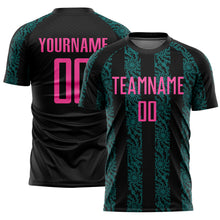 Load image into Gallery viewer, Custom Black Pink-Teal Abstract Shape Sublimation Soccer Uniform Jersey