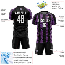 Load image into Gallery viewer, Custom Black White-Medium Purple Abstract Shape Sublimation Soccer Uniform Jersey