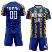 Load image into Gallery viewer, Custom Royal White-Yellow Abstract Shape Sublimation Soccer Uniform Jersey