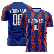 Load image into Gallery viewer, Custom Royal White-Orange Abstract Shape Sublimation Soccer Uniform Jersey