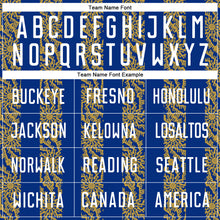 Load image into Gallery viewer, Custom Royal White-Old Gold Abstract Shape Sublimation Soccer Uniform Jersey